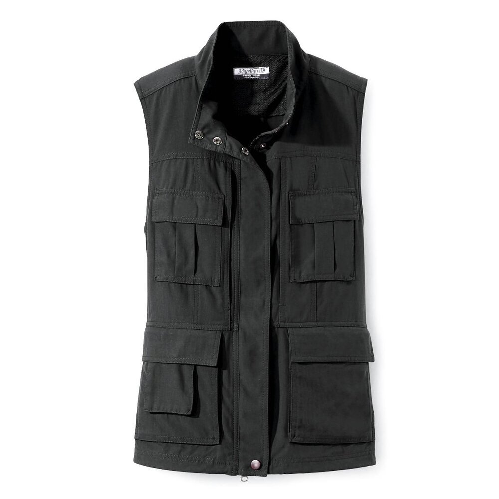 Women's RFID Traveler's Vest, 15 Pockets Two-Way Zip Front Small Black